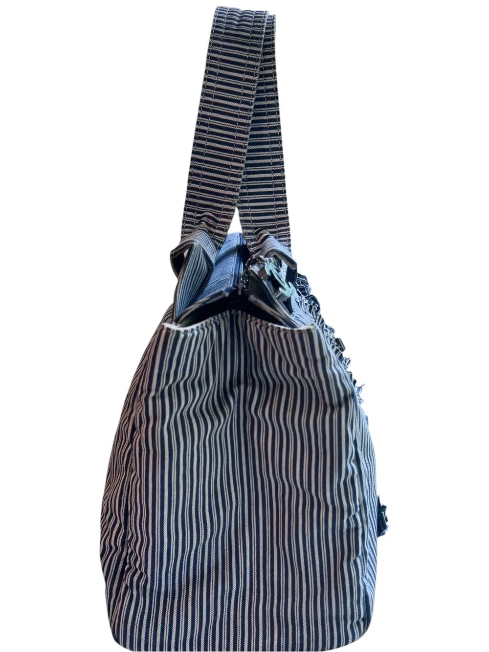 Chanel Striped Chambray Blue & Beige Canvas Tote - Picture 4 of 9